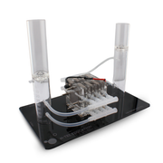 H-TEC Electrolyzer 230 (E207) seven-cell PEM electrolyzer stack with water tank and tubing on base plate, rear view