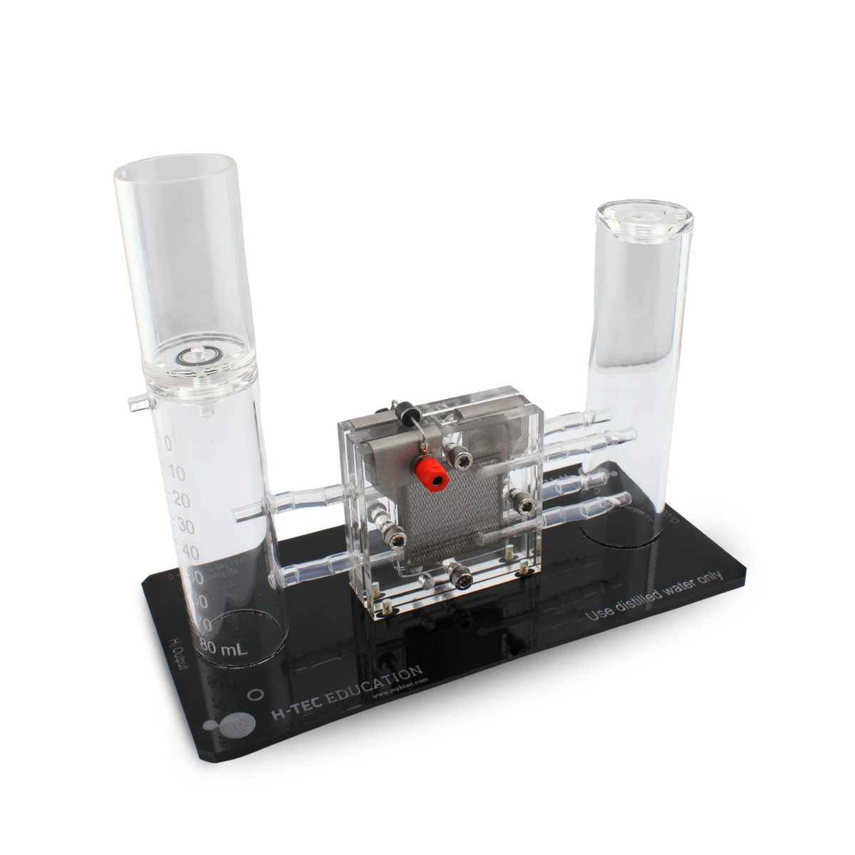 H-TEC Electrolyzer 65 (E206) two-cell PEM hydrogen electrolyzer with H2 and O2 storage cylinders, rear view