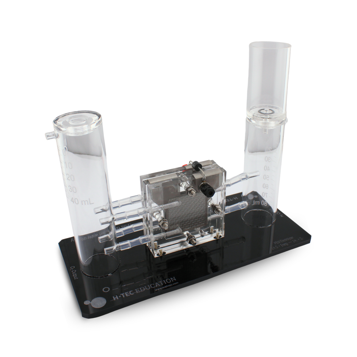 H-TEC Electrolyzer 65 (E206) double-cell PEM water electrolyzer, 16 cm² cells, with gas storage cylinders, front view