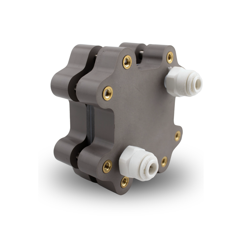 Flow Battery Adapta-Stack rebuildable flow battery cell, 10 cm² electrode with push-to-connect fittings