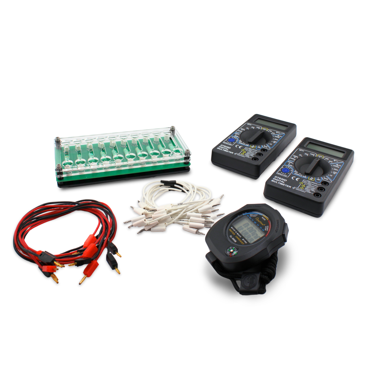 H-TEC Measurement Set 2 (A180) complete kit with resistor plate, two multimeters, stopwatch and cables