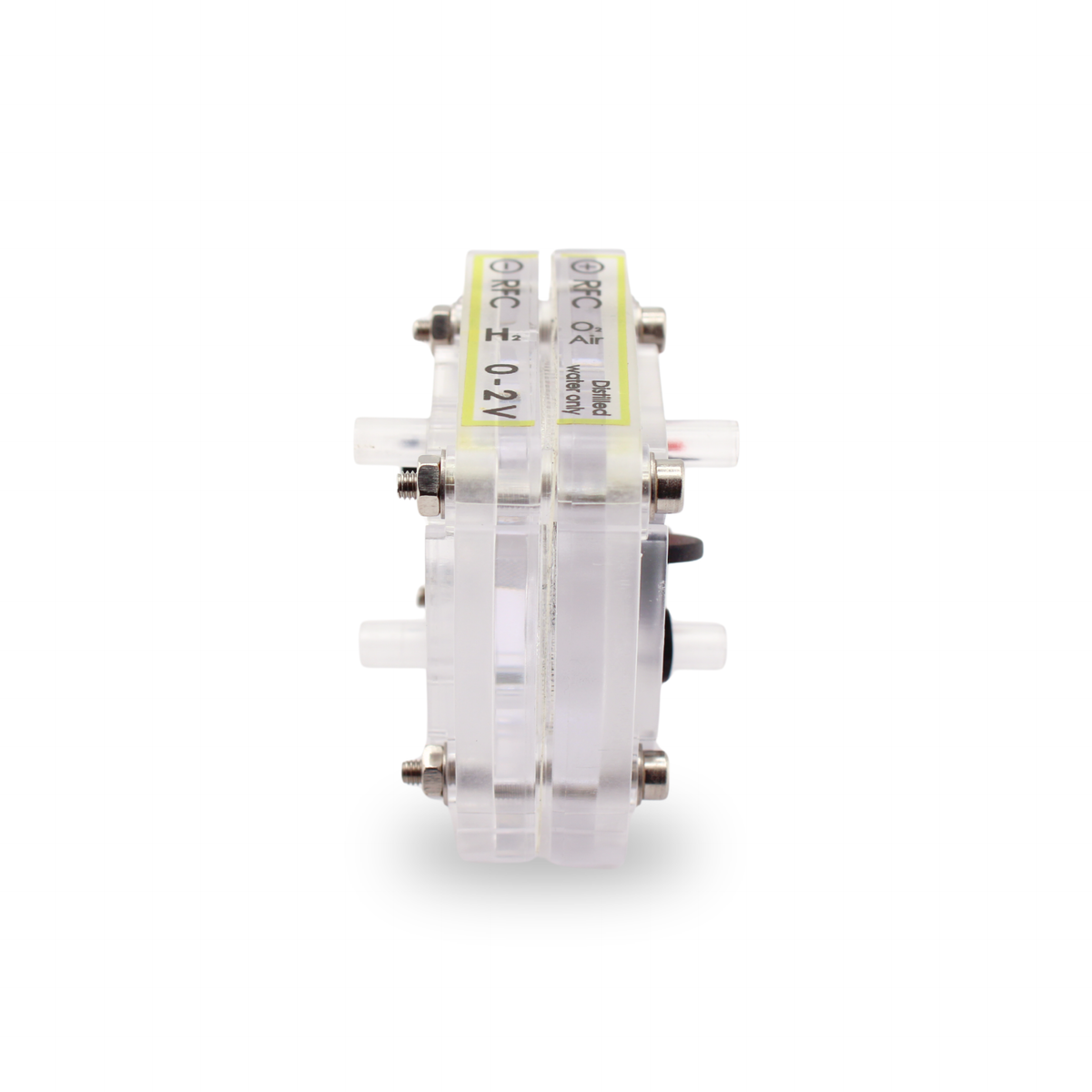 H-TEC Reversible Fuel Cell R103 transparent cell, side profile with gas ports