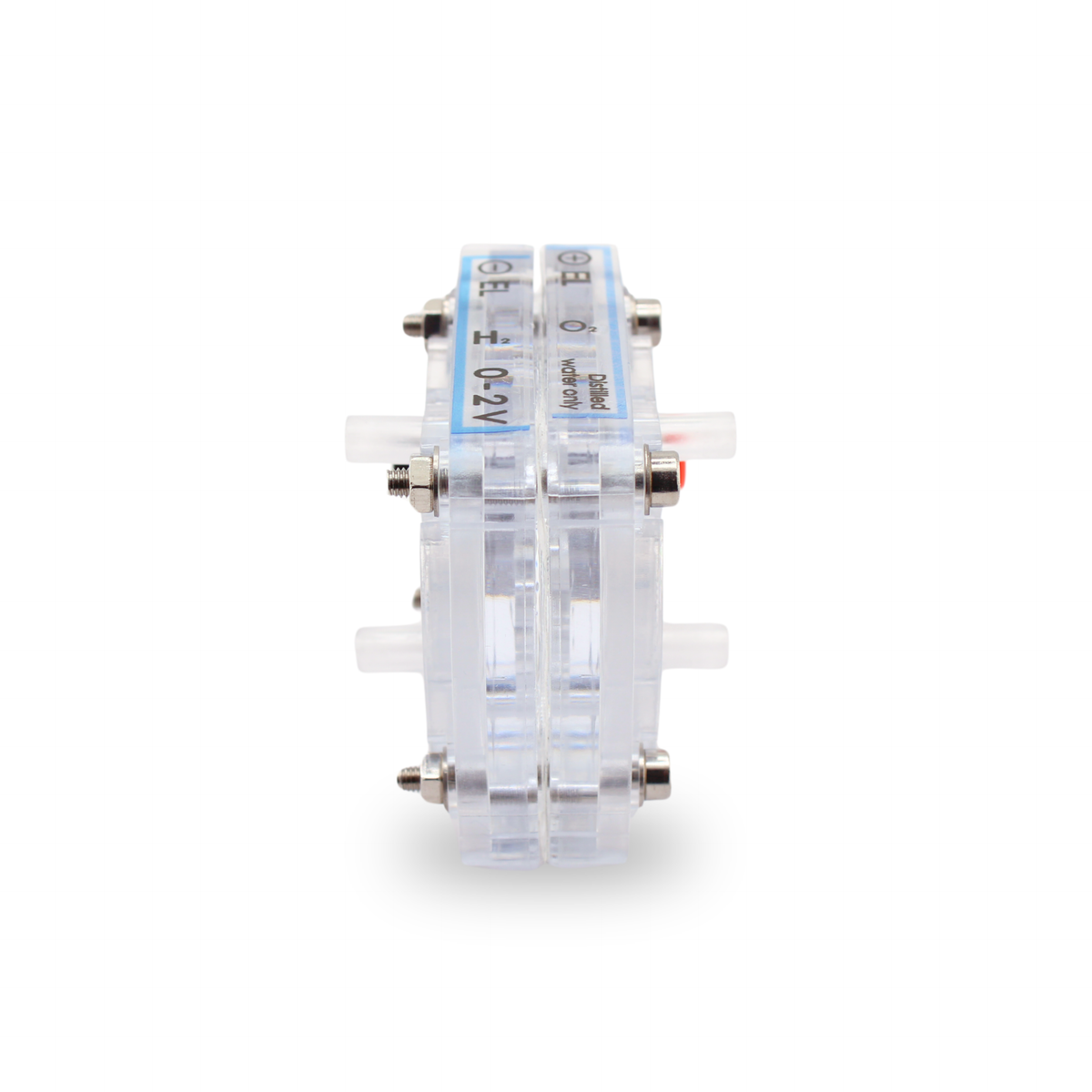 H-TEC Single Electrolyzer E103 transparent PEM cell, side profile with gas outlets