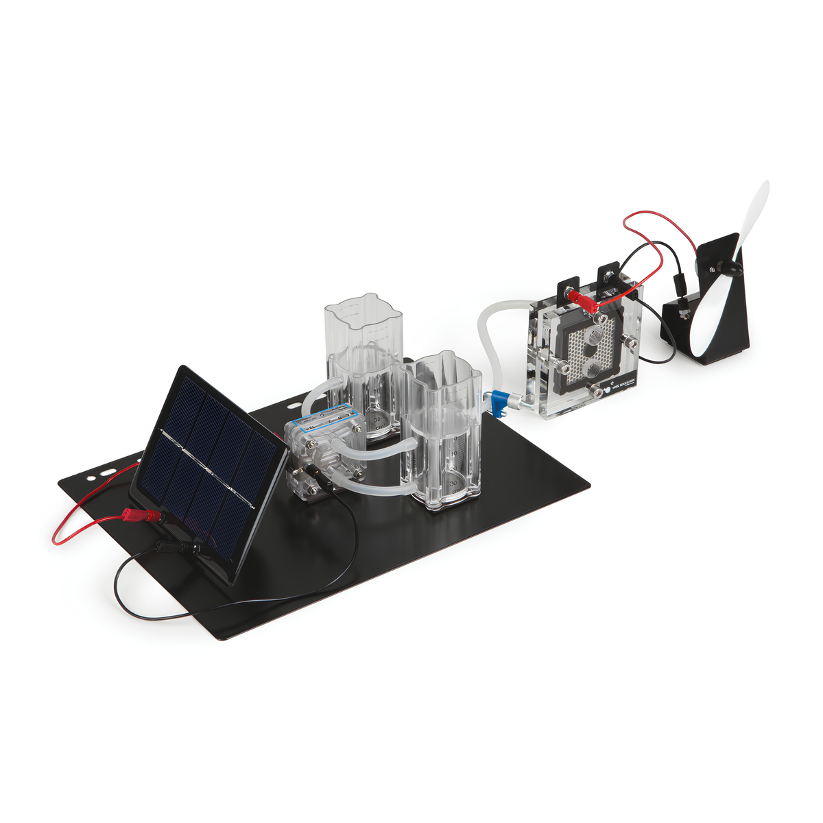 Tutorial Pro — assembled setup with solar module, gas storage tanks, fuel cell and fan, H-TEC Education